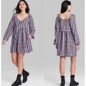 Wild Fable Women's Purple Gingham Check Long Sleeve Muse Dress - Medium - NWOT